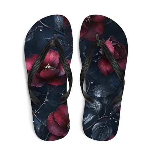 Gothic Floral Flip-Flops, Stylish Summer Sandals, Trendy Footwear, Comfortable Beach Shoes, Unique Floral Design