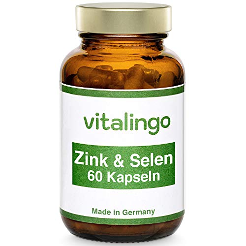 Zinc Selenio cápsulas - 60 cápsulas á 600mg con 50mcg natural selenio, 70mg zinc Gluconat 1:2 (10mg zinc)