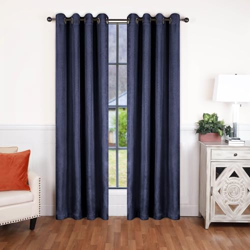 SUPERIOR Semi Blackout Curtains - Classic Linen Design - 52" x 84" - Grommet Header - Sun Blocking & Room Darkening Drapes for Bedroom, Living Room - Set of 2 Panels - Navy Blue