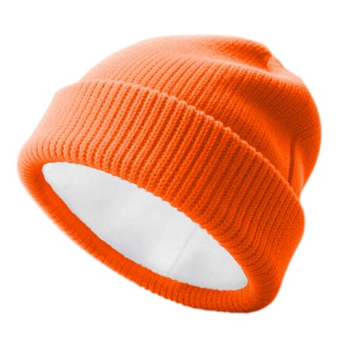 SPLASHGRIP Winter Beanie for Men Women Soft Fleece Lined Warm Knit Hat Ski Stocking Hat Thermal Thick Caps Orange