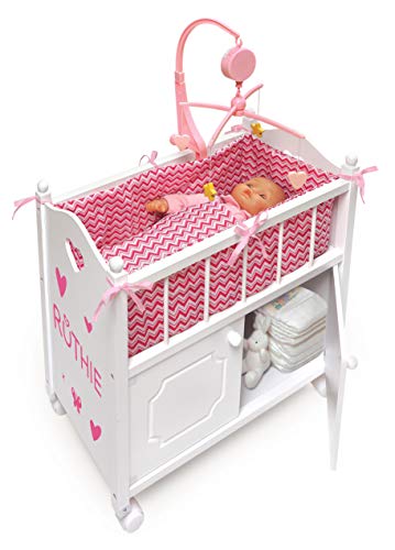 Badger Basket 17291 Toy Doll Bed With Storage Cabinet, Chevron Bedding, And Personalization Kit For 22 Inch Dolls thumb #4