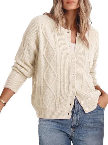 Womens Chunky Cable Knit Cardigan Sweater Button Up Oversized Tops