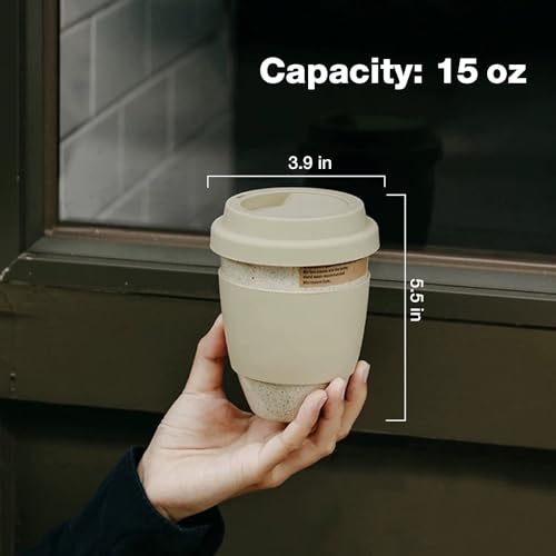 Gencywe Ceramic Travel Mugs with Silicone Lids, 15 oz Portable Coffee Mug Travel Unique To Go Mug, Reusable Coffee Cups with Non-Slip Sleeve, Cappuccino,Tea,Latte,Iced Coffee Cups, Dishwasher Safe