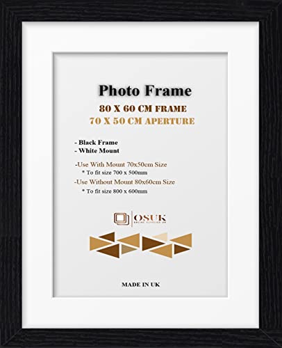 Image of OSUK Black 80x60 cm Frame With 70x50 cm White Mount - Modern Photo Frames With Clear Perspex Front & Wall Mounting Poster Frame - 80 x 60cm Frames With 70 x 50cm Mounts