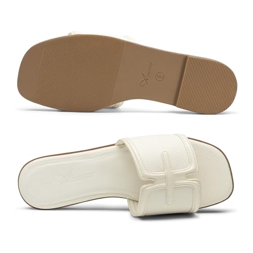 Athlefit Flat Sandals for Women Dressy Square Open Toe Comfortable Slip On Summer Beach Casual Slide Sandals Ivory Size 7.5 — view 6