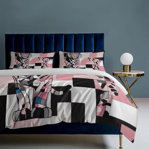 ZGDPBYF Conjunto de capa de edredom de tigre animal tamanho Queen preto e branco rosa geométrico ros