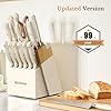 Knife Set,Astercook Kitchen Knife Set with Block 14-Piece Full Tang Stainless Steel Knives with Sharpener Dishwasher Safe and Anti-Slip Ergonomic Handle Elegant Cream White Utensils Set