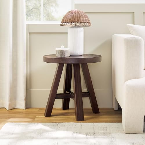 Walker Edison Colt Modern Farmhouse Solid Wood Round Side Table, 18 Inch, Espresso