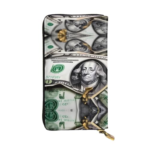 Leather Wallet 7.48 x 4.13 in - Stylish and Durable Wallet for Women with Multiple Compartments and Zipper Design Banknote Patterns Pattern