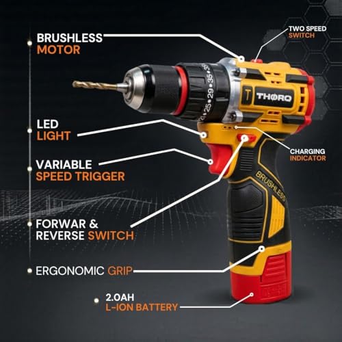 Image of 18V Cordless Impact Drill Machine with 65 Nm High Torque Brushless Motor, 25+1 Position Clutch, 2.0Ah x 2 Batteries, 2000 RPM Variable Speed, 6 Month Warranty