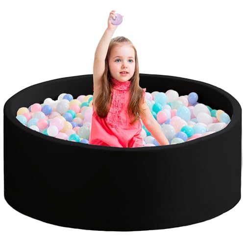 Zedachica Ball Pit for Toddlers 47.24''x15.75'' Baby Ball Pit Soft Foam Ball Pits Round Lagre Kids Ball Pits Indoor and Outdoor Game Kids Play Ball Pool Ideal Gift for Children (Black, NO Balls)