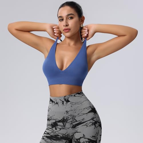 Image of Evercute Women's Sports Bras 3 /4 Pack Adjustable Deep V Neck Bras Wireless Spaghetti Strap Criss Cross Padded Low Support Bra