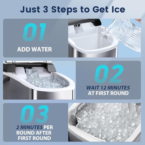 Free Village Z5815SNH-SILVER (HZB-15N/S) Nugget Ice Maker Countertop, Pebble Ice Maker Machine With Soft Chewable Ice, 34Lbs/24H, Self-Cleaning, One-Click Operation, Stainless Steel, Crushed Ice Maker For Home Kitchen Office thumb #3