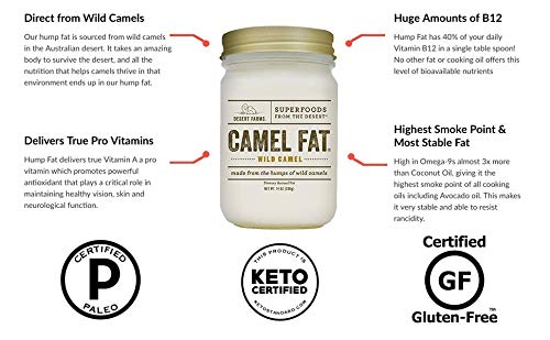 Desert Farms - Real Organic Cooking Camel Hump Fat - Paleo And Keto Certified - Quickly Melting Use For Fry [High Smoke Point] - 31 Fatty Acids & Gluten-Free - Made In The Usa [14 Oz] #TOP5