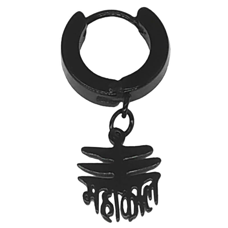 Religious Trishul Mahakal Charm Drop Huggie Hinged Piercing Surgical Black Stainless Steel Earrings For Men And Women-image-11