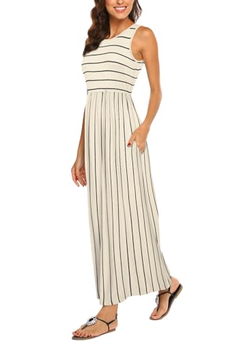 Image of Hount Women's Summer Sleeveless Striped Flowy Casual Long Maxi Dress with Pockets