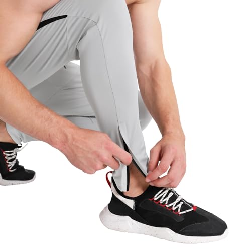 Image of BROKIG Mens Tapered Gym Joggers Pants Workout Sweat Pants | Athletic,Running,Hidden Zipper Pocket,Ankle Zip,Functional Breathable Mesh,Quick Dry,4-Way Stretch,Polyester Spandex Blend