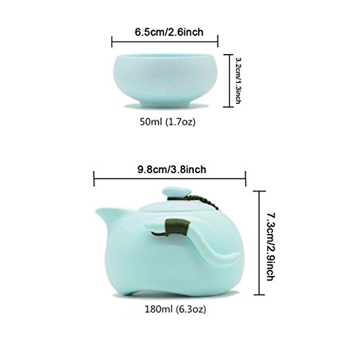 Tea Talent Chinese & Japanese Portable Travel Kungfu Tea Set - Porcelain Teapot & Teacups & Bamboo Tea Tray & Tea Towel With Handbag, Blue #TOP3