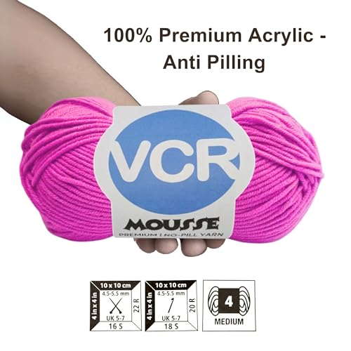Image of VCR 4ply Hot Pink Red Yarn, 100 Grams Hank, 190 Meters Length, Acrylic Ball for Crochet and Knitting, Soft Crosia Threads, Pack of 1 Yarn, Suitable for DIY Crafts
