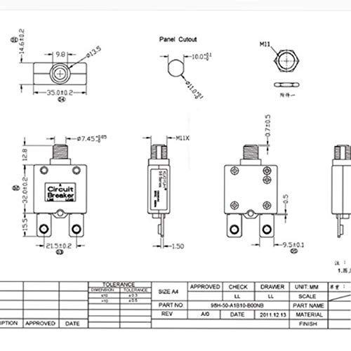 Thermal Circuit Breaker, Diyhz 60 Amp Push Button Manual Reset Circuit Breaker 50V Dc 125/250Vac 50/60Hz With Quick Connect Terminals And Waterproof Button Transparent Cap 1Pcs #TOP3