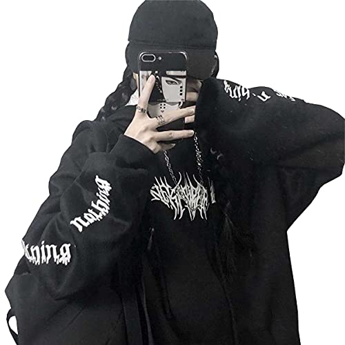 Y2k Clothes Aesthetic Jacke Gothic Punk Hoodie Pullover 90s Vintage Harajuku Streetwear Kawaii Kapuzenpullover A-03 (Black1,M,M) Cover