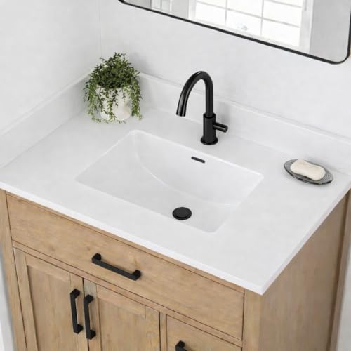 37' Bathroom Vanity Top with Integrated Sink &ndash; Solid Surface Resin Streamline Countertop, Single...