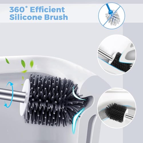 Image of Clyton Silicone Toilet Brush with Holder Stand, Toilet Cleaning Brush and Soft Bristles Bathroom Cleaning Brush with Self Adhesive Wall Mounted Ventilated Drying Stand, Toilet Cleaning Brushes Set