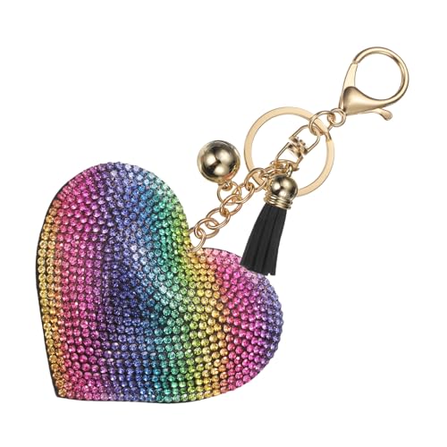 Image of PATIKIL Rhinestone Keychains for Women, Cute Bling Heart Shape Keychain Accessories Purse Charm Backpack Keyring for Gifts Decorative Bag Handbags Car Keys, Gold-Black Rainbow