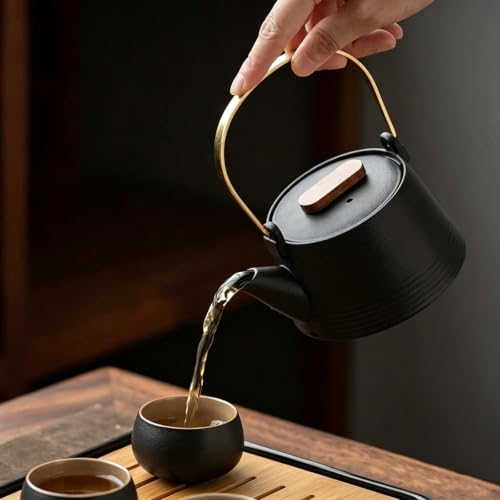 Set de té de viaje en cerámica negra mate con mango de oro elegante Btype 7