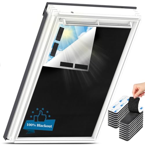 Tela Oscurecedora Portátil, 100 x 145 CM Estor Térmico Opaco sin Taladrar, Cortina de Tela Oscurecedora Interior para Cualquier Ventana para el Tragaluz del ático del Techo, Negro
