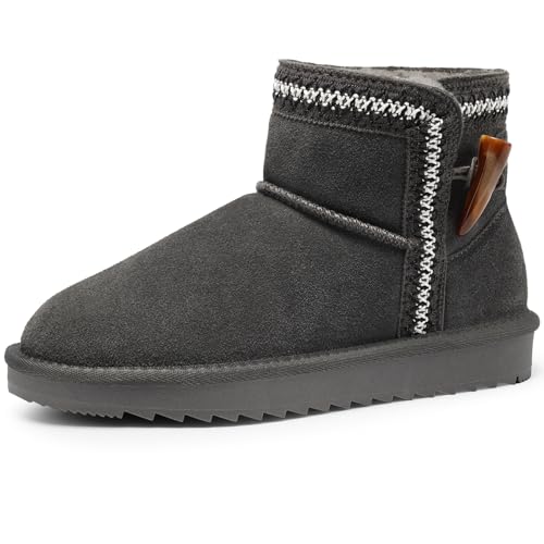 Image of Harvest Land Women Genuine Suede Ankle Warm Boots Fur-Lined Winter Snow Boots Non-Slip Ideal for Commute and Strolls Grey UK7
