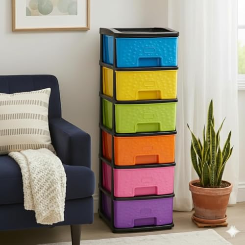 Image of Plastic Modular Drawer Storage Chest Of Drawers Organizer Storage Box, Large Stomo Racks For Multipurpose Anti-slip Shoes Organizers (Multi, 6 LAYER) (30cmx38cmx72 cm)