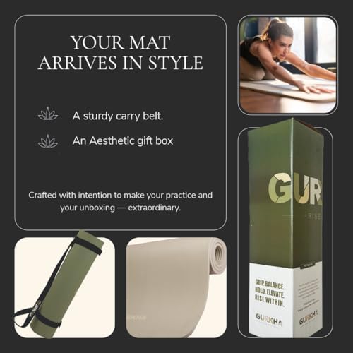 Image of GURKHA 13mm NBR Ultra-Cushioned Yoga Mat + Carry Strap | Category-Leading Comfort, Non-Slip Mat for Yoga, Pilates, HIIT & Floor Workouts | Joint-Support, Comfort Fitness Mat - Buoyant Mist | 6X2 ft