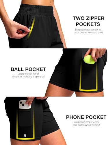 Soothfeel Women's 2 in 1 Athletic Running Shorts with Liner Zipper Pockets view 7