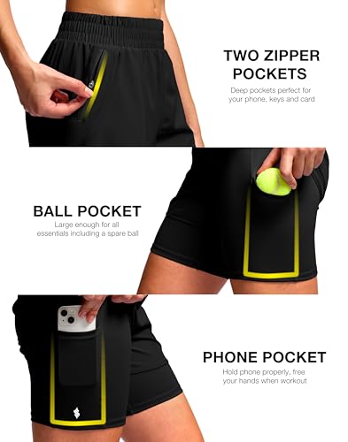 Soothfeel Women's 2 in 1 Athletic Running Shorts with Liner Zipper Pocket 5" High Waisted Gym Workout Tennis Shorts for Women4