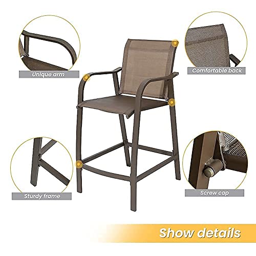 Crestlive Products Aluminum Patio Bar Set Counter Height Bar Stools And Tempered Glass Table Set All Weather Furniture In Antique Brown Finish For Outdoor Indoor, 2 Pcs Bar Chairs With Table(Brown) #TOP1