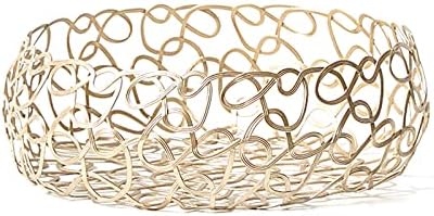 EACHPT Fruit Bowl, Metal Mesh Fruit Basket, Round Gold Retro Hollow Out Iron, Fruit Vegetable, Egg, Bread, Snack Storage, Iron Fruit Holder, for Kitchen Counters Table (22.5 x7.5cm)