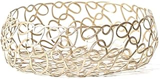 EACHPT Fruit Bowl, Metal Mesh Fruit Basket, Round Gold Retro Hollow Out Iron, Fruit Vegetable, Egg, Bread, Snack Storage, Iron Fruit Holder, for Kitchen Counters Table (22.5 x7.5cm)
