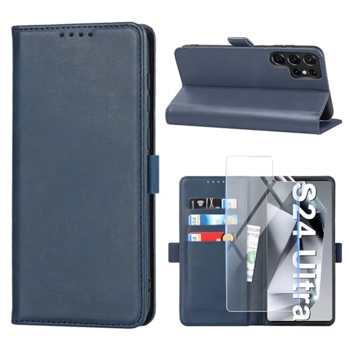 Étui Samsung S24 Ultra en cuir Vaki avec protège-écran et porte-cartes