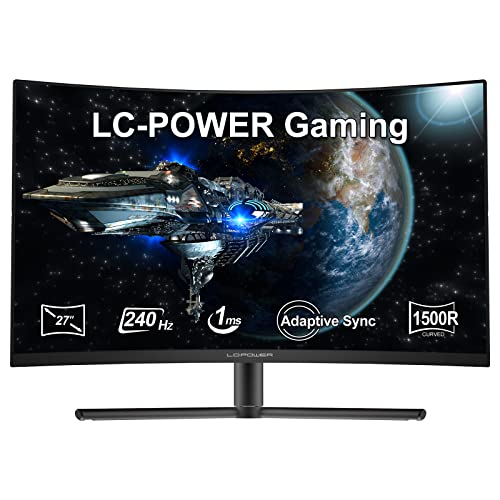 LC-POWER Écrans Gaming Display 27 Pouces 240Hz, Incurvé Moniteur PC Dalle VA, FHD 1920 x 1080, 4 ms, 1500R, Adaptive Sync, 95% sRGB, Display Port 1.2, 1x HDMI 2.0 & 2x HDMI 1.4, Noir(LC-M27-FHD-240-C) Cover