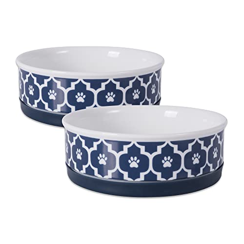 Bone Dry Lattice Collection Pet Bowl & Canister, Medium Set, 6x2 inches, Nautical Blue, 2 Piece
