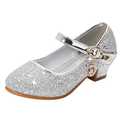 Zapatos de princesa para niñas de PU con lentejuelas brillantes para ocasiones festivas, clases de ballet, zapatos de baile cómodos para niños, plata, 31 EU