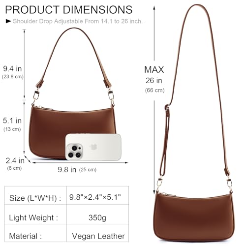 Image of Shoulder Bag for Women Retro Vegan Leather Classic Clutch Tote HandBags Purses with Zipper Closure