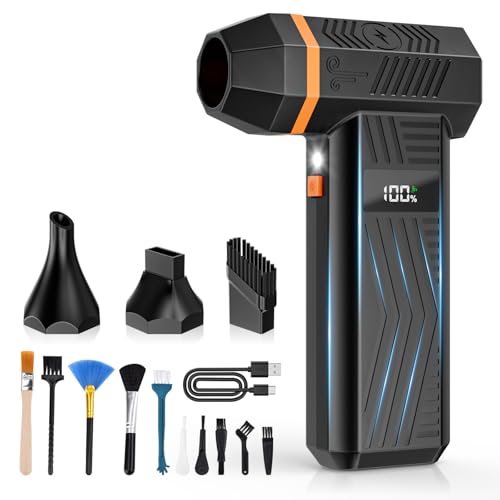 GLAM Souffleur Air Comprimé avec Lumière LED, 150000 RPM, 4 Vitesses, Mini Souffleur Sans Fil Puissant avec Écran LED pour PC, Clavier, Voiture, Neige, Barbecue,...