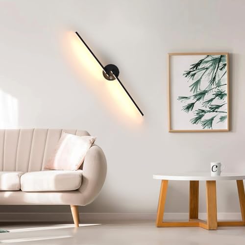 Image of Kawell 12W LED Wall Light Hardwired with Switch 300 Rotatable Arms Modern Sconce Lighting for Living Room Bedroom Hallway Indoor Energy Efficient Fixture, Black 3000K