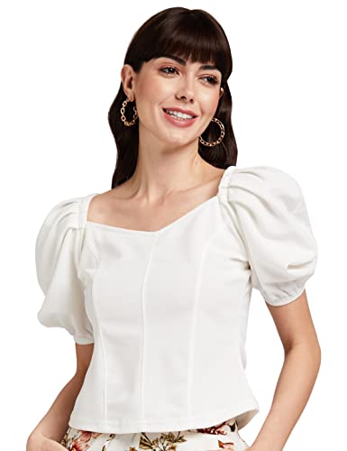 Image of Lymio Women's Crop Red Color V Neck Half Sleeve Polyester Solid Top