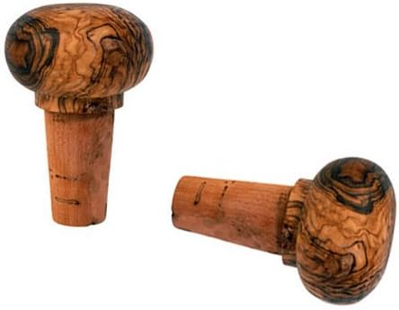 Olive Wood Cork Bottle Stopper by Mastro Leonardo - Handmade in Italy (Set of 2)