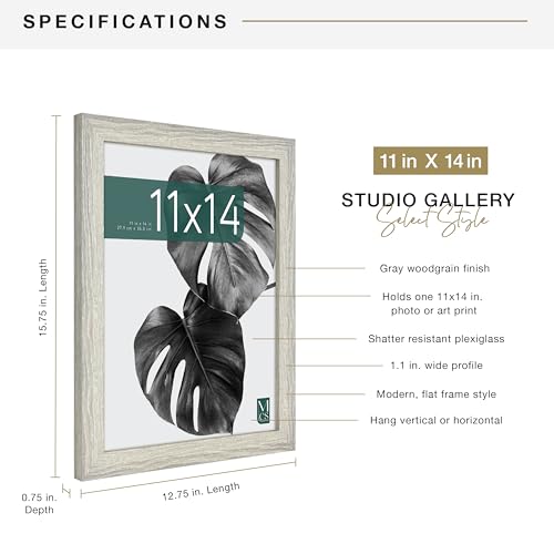 MCS Studio Gallery 11x14 Picture Frame Gray Woodgrain, Rectangle Photo Frame for Photos, Posters & Art Prints (1-Pack)