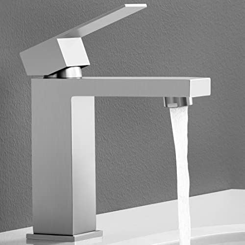 KES Bathroom Faucet Single Handle Modern Bathroom Sink Faucet Single Hole cUPC Certified Stainless Steel Brushed Finish, L3156ALF-BS [Fits All States, California Included]