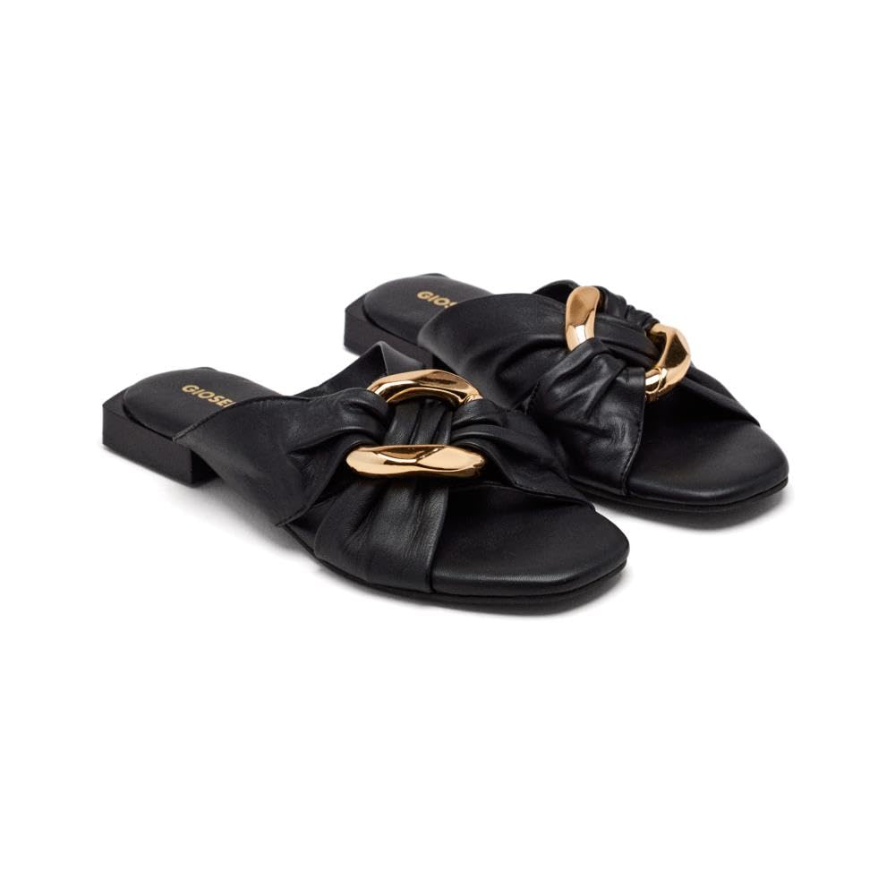 GIOSEPPO Flat Sandals Leather Jewel TUANTES, Black, 4 UK